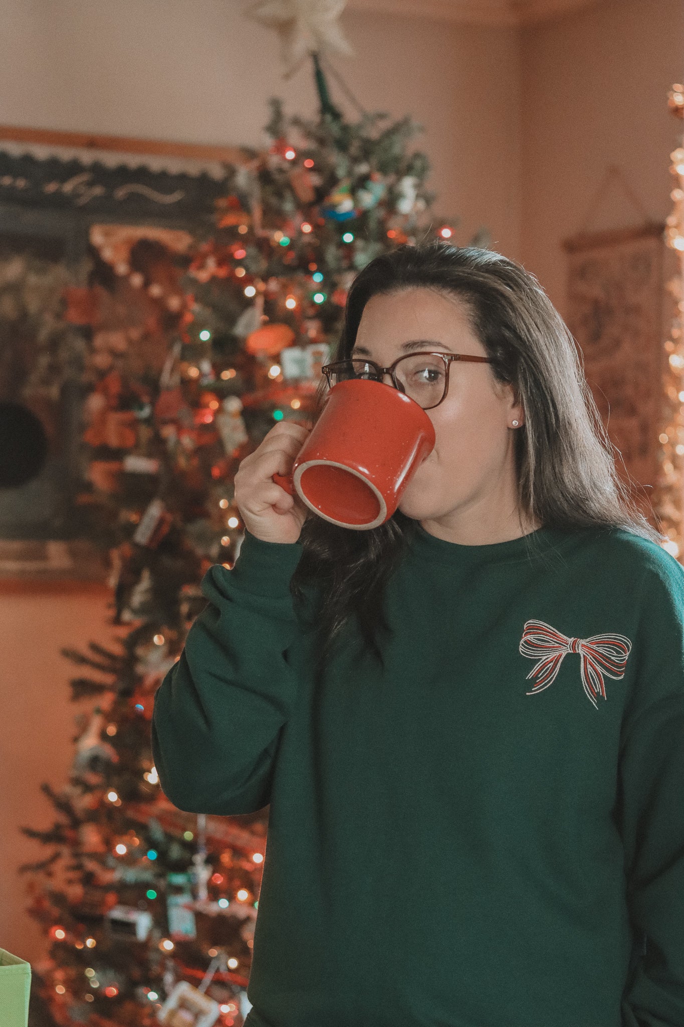 Embroidered Holiday Bow Sweatshirt