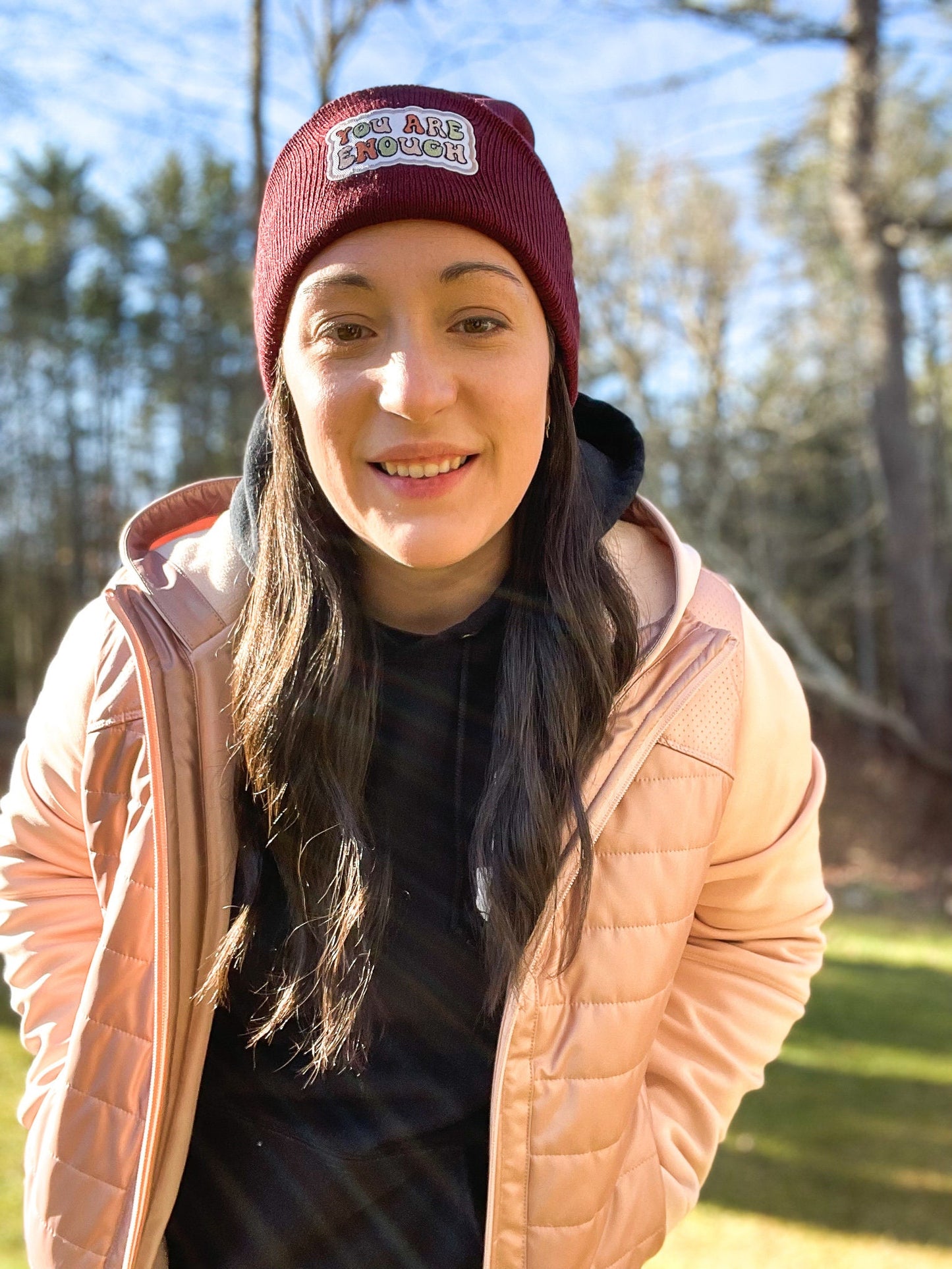 You Are Enough Embroidered Patch Beanie