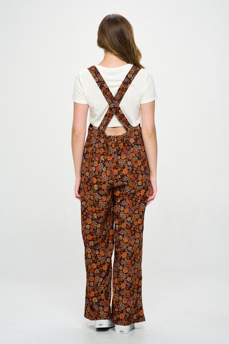 Floral Print Corduroy Overall