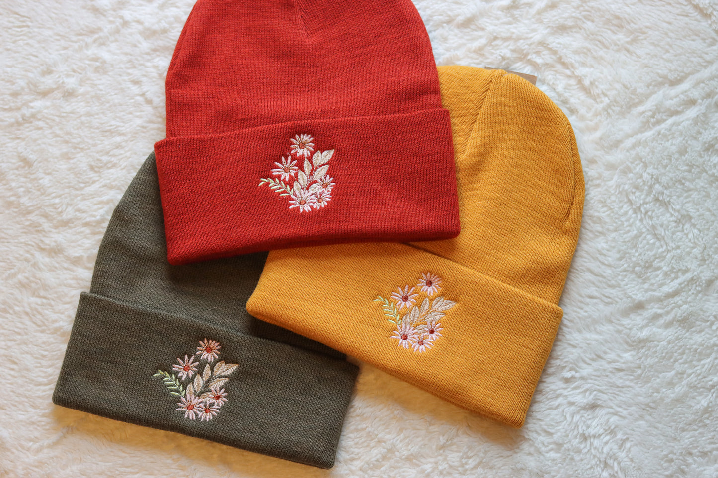 Embroidered Floral Beanie