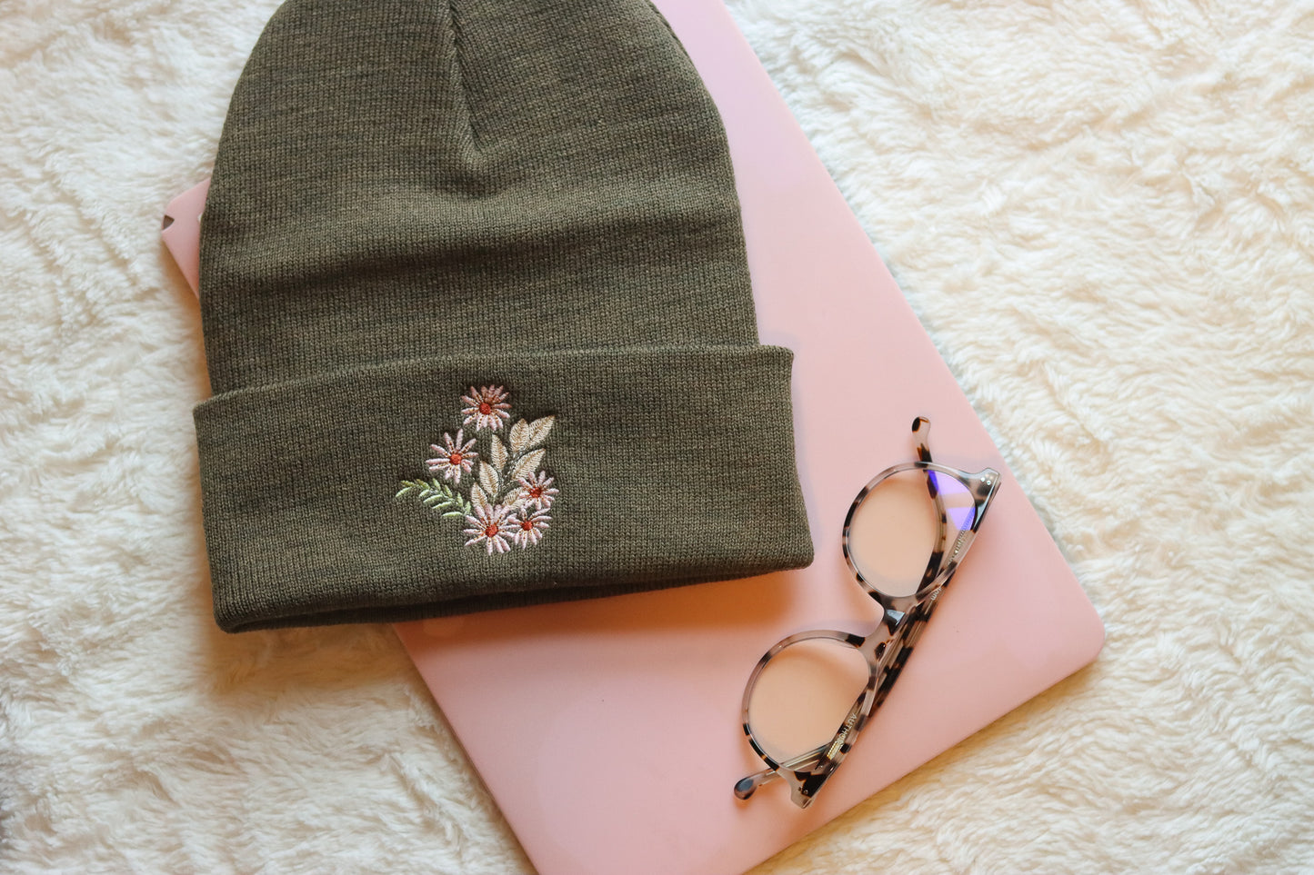 Embroidered Floral Beanie