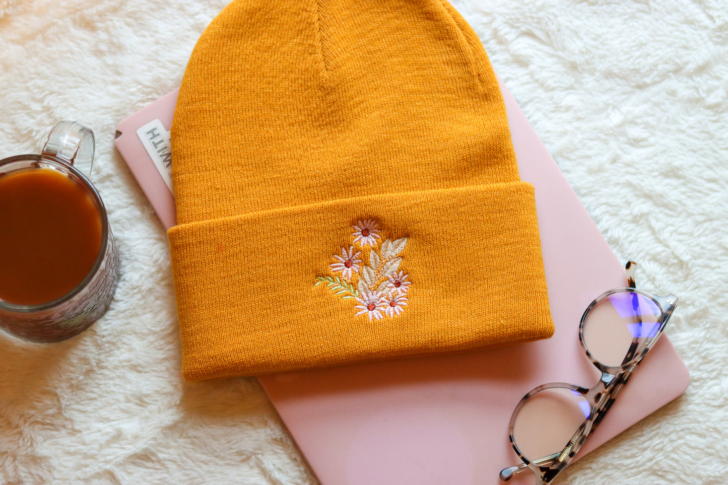 Embroidered Floral Beanie