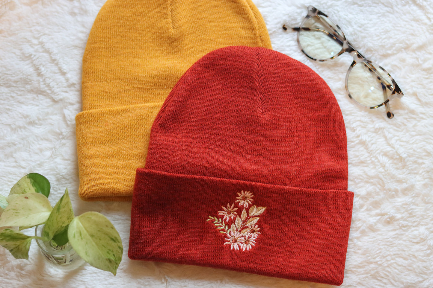 Embroidered Floral Beanie