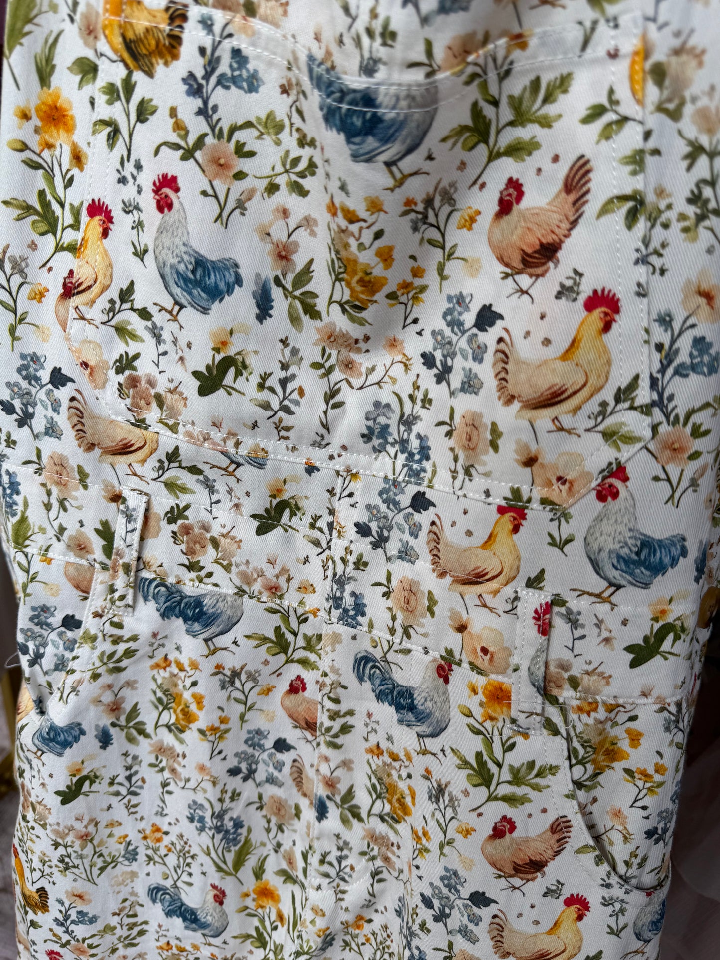 Rooster and Floral Print Shortalls