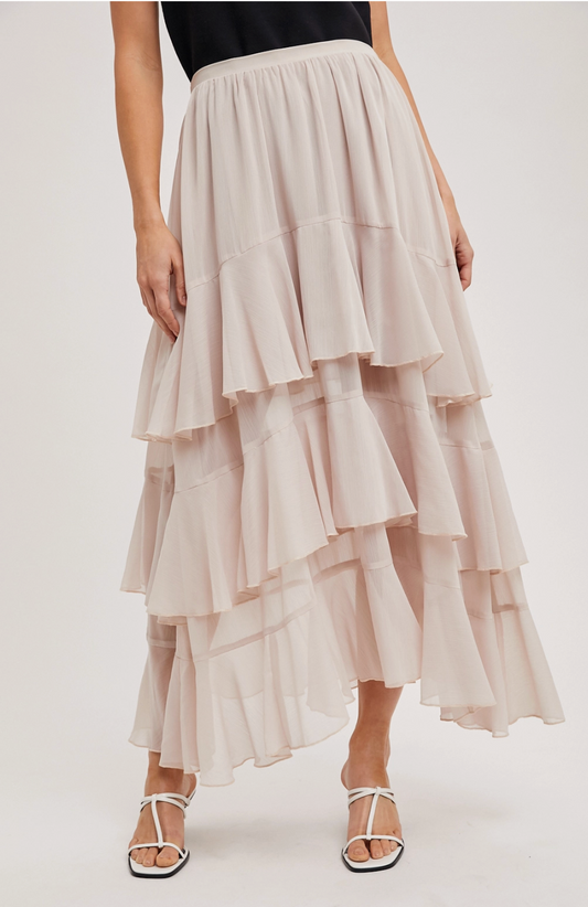 Tiered Ruffle Maxi Skirt with Lining
