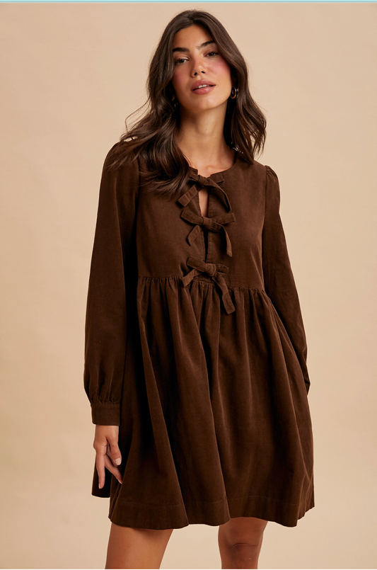 Bow Tie Corduroy Mini Dress
