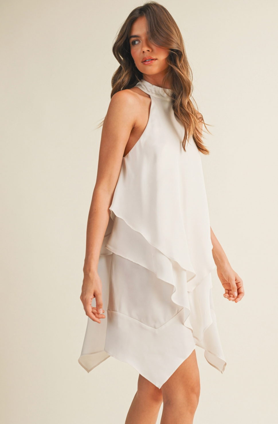 Cascading Tiered Halter Neck Dress