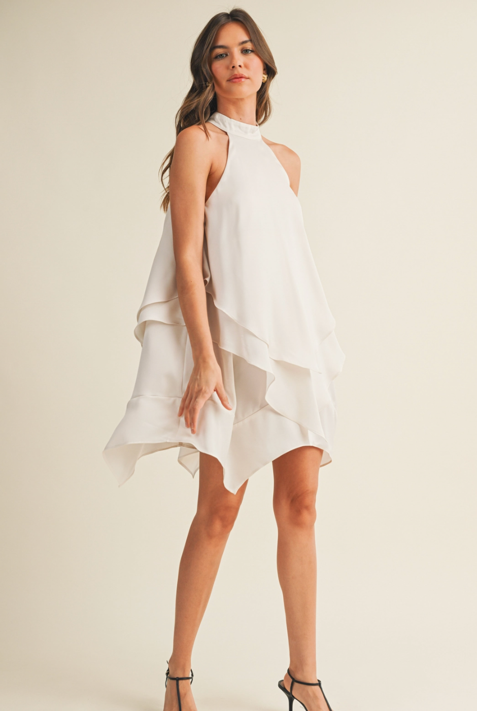 Cascading Tiered Halter Neck Dress