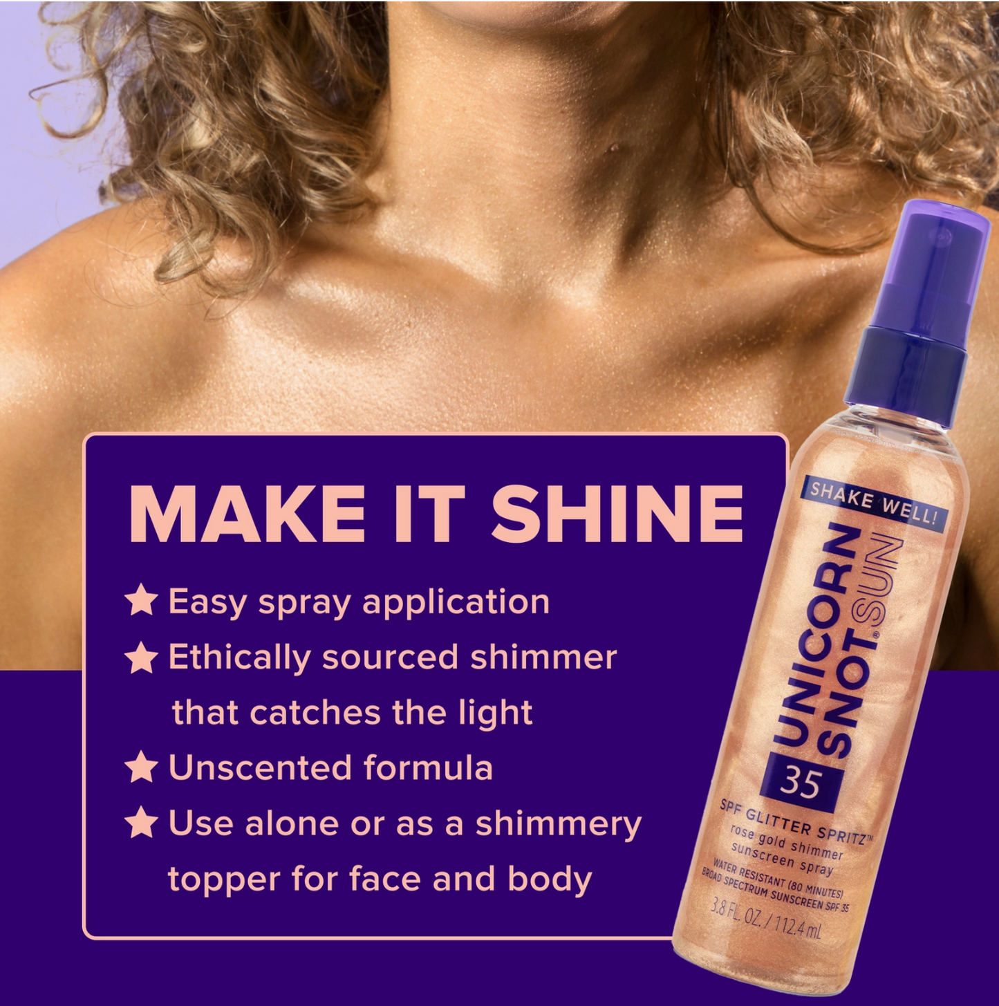 Unicorn Snot Spf 35 Glitter Spritz | Sunscreen Spray | Rose Gold Shimmer