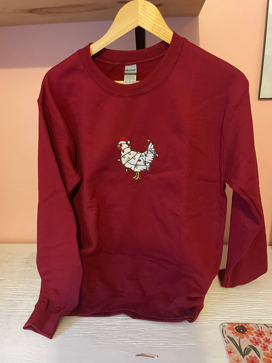 Christmas Chicken Embroidered Sweatshirt - Ready to ship