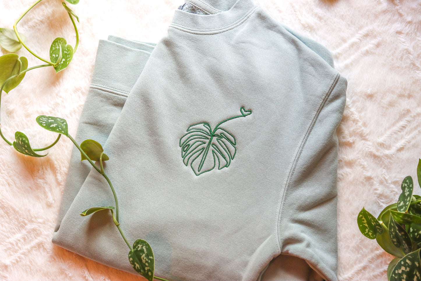 Monstera Leaf Luxe Embroidered Sweatshirt