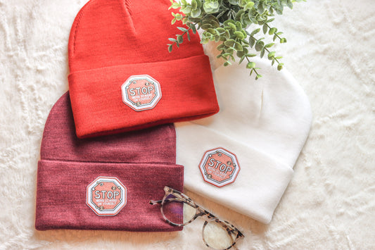 Stop Being So Hard On Yourself Embroidered Patch Beanie