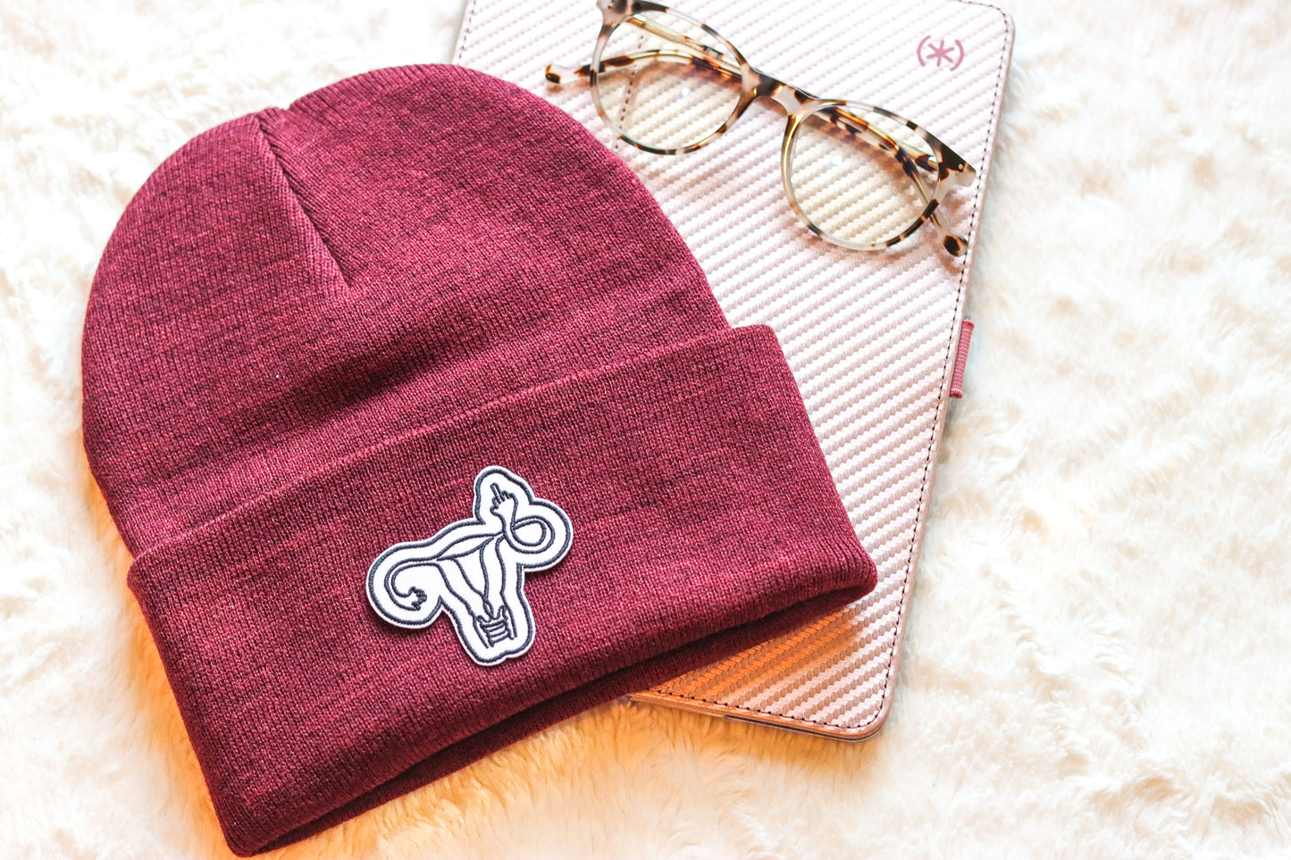 Middle Finger Uterus Embroidered Patch Beanie