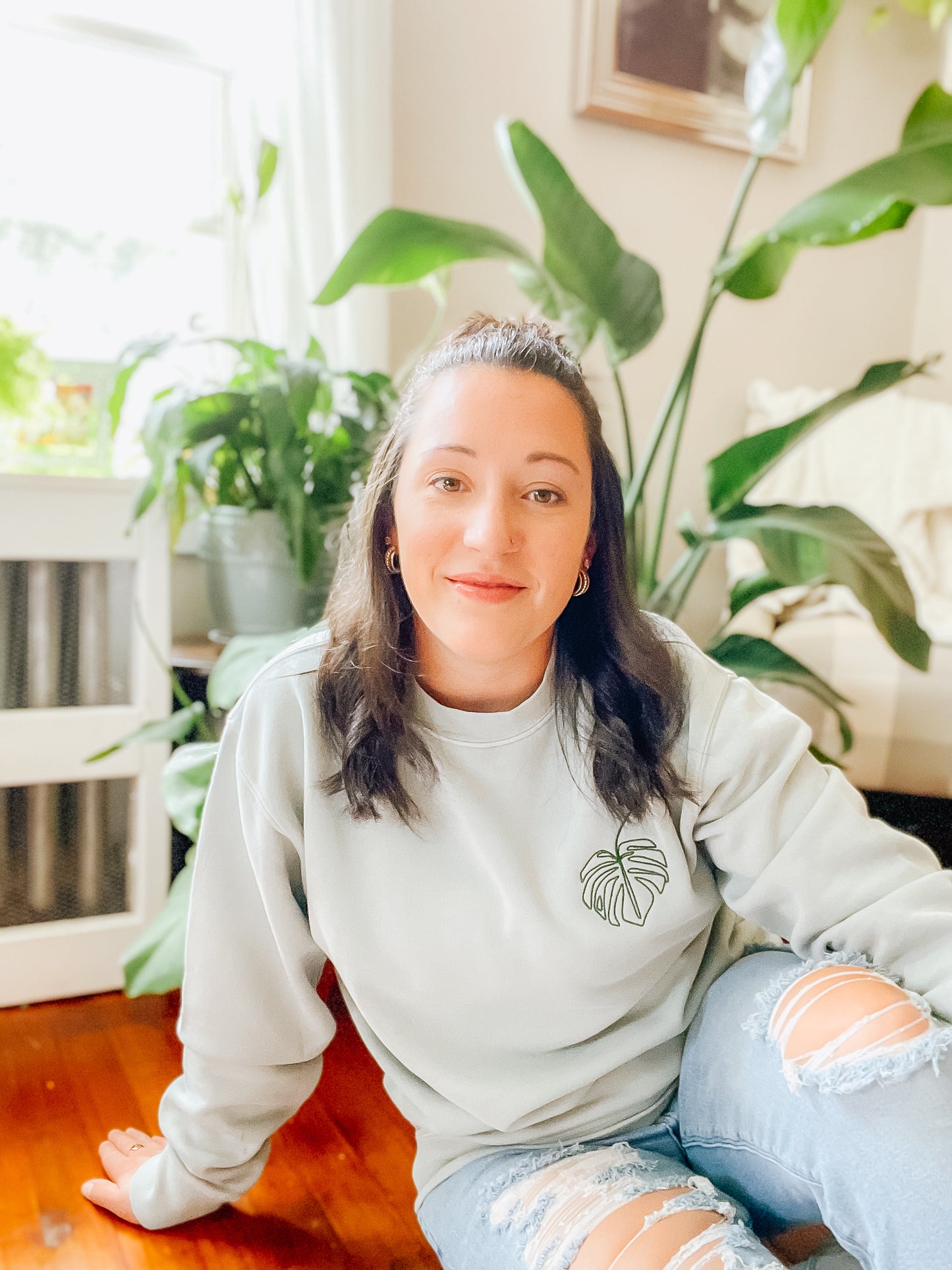 Monstera Leaf Luxe Embroidered Sweatshirt