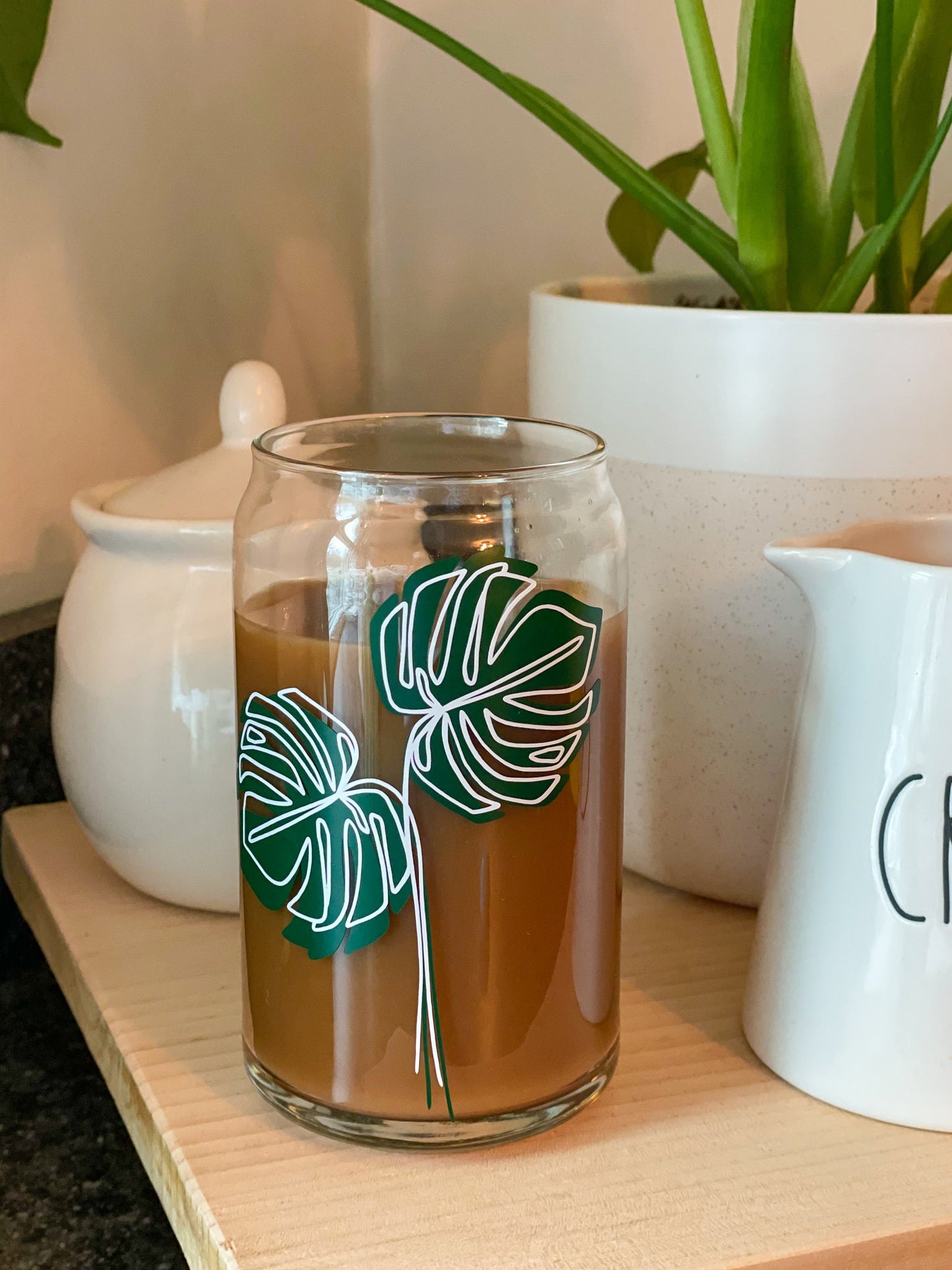 Monstera Leaf Can Glass