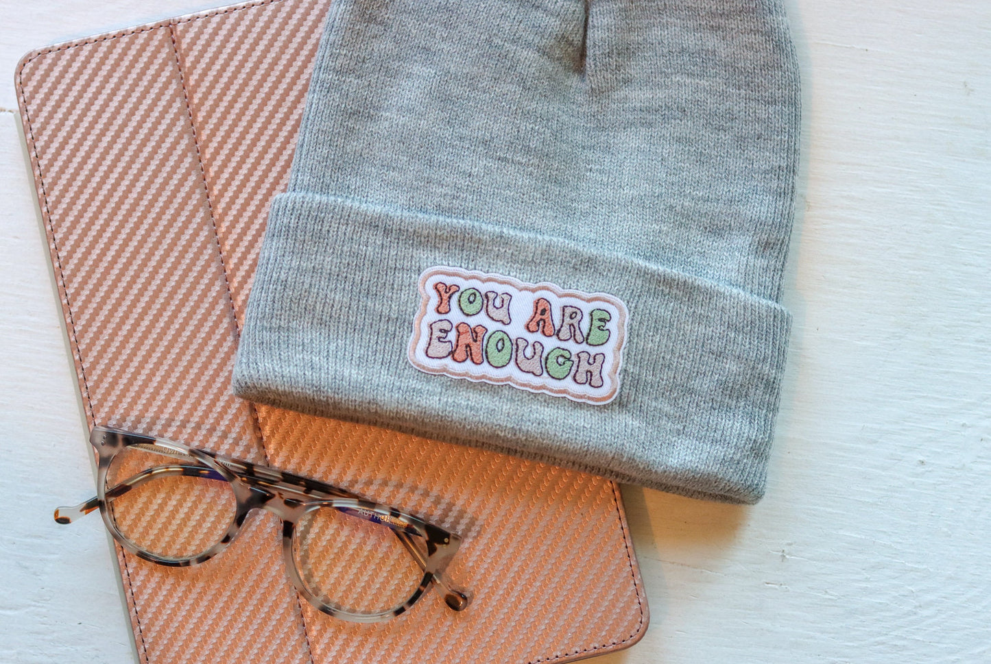 You Are Enough Embroidered Patch Beanie