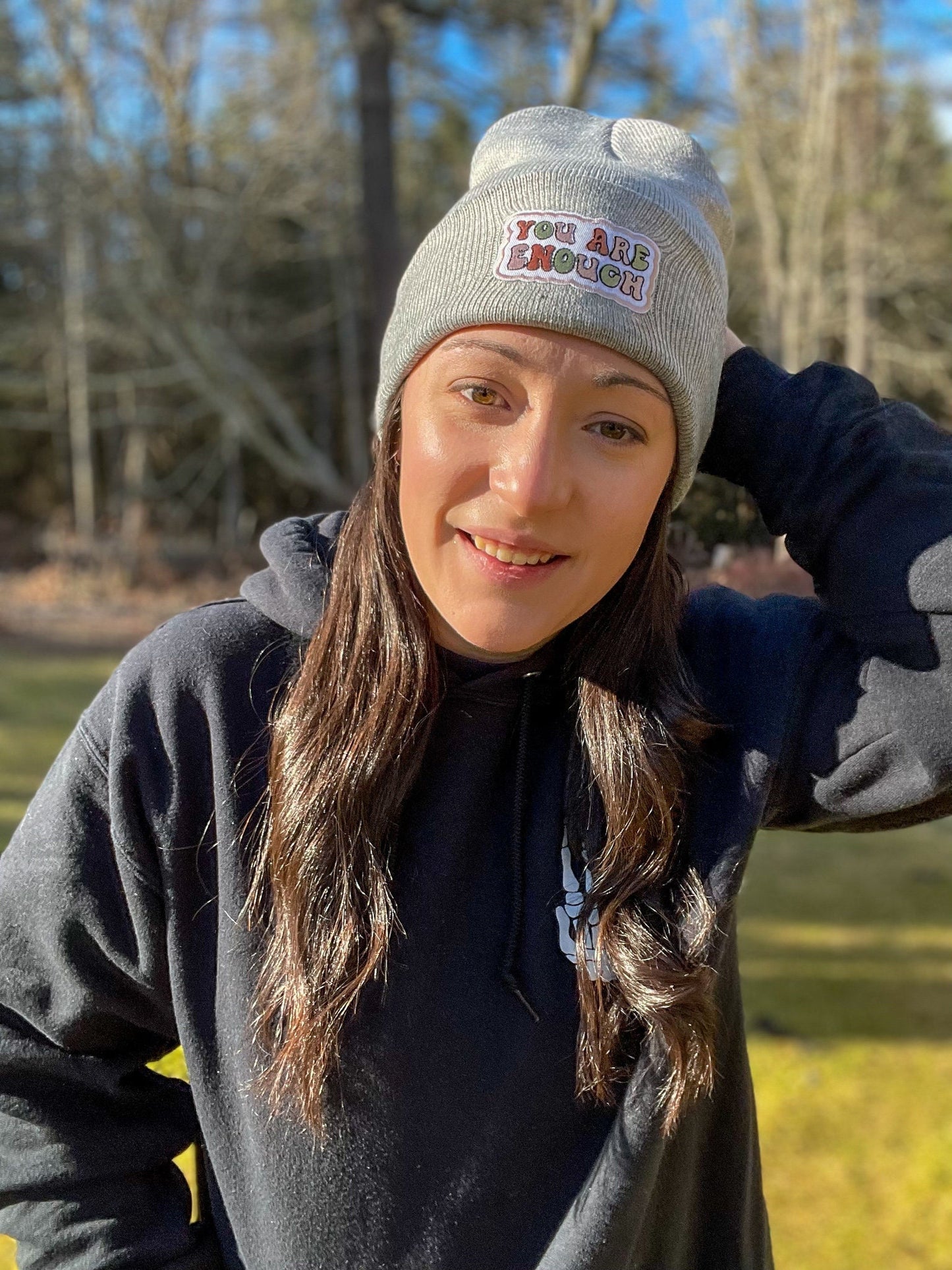 You Are Enough Embroidered Patch Beanie