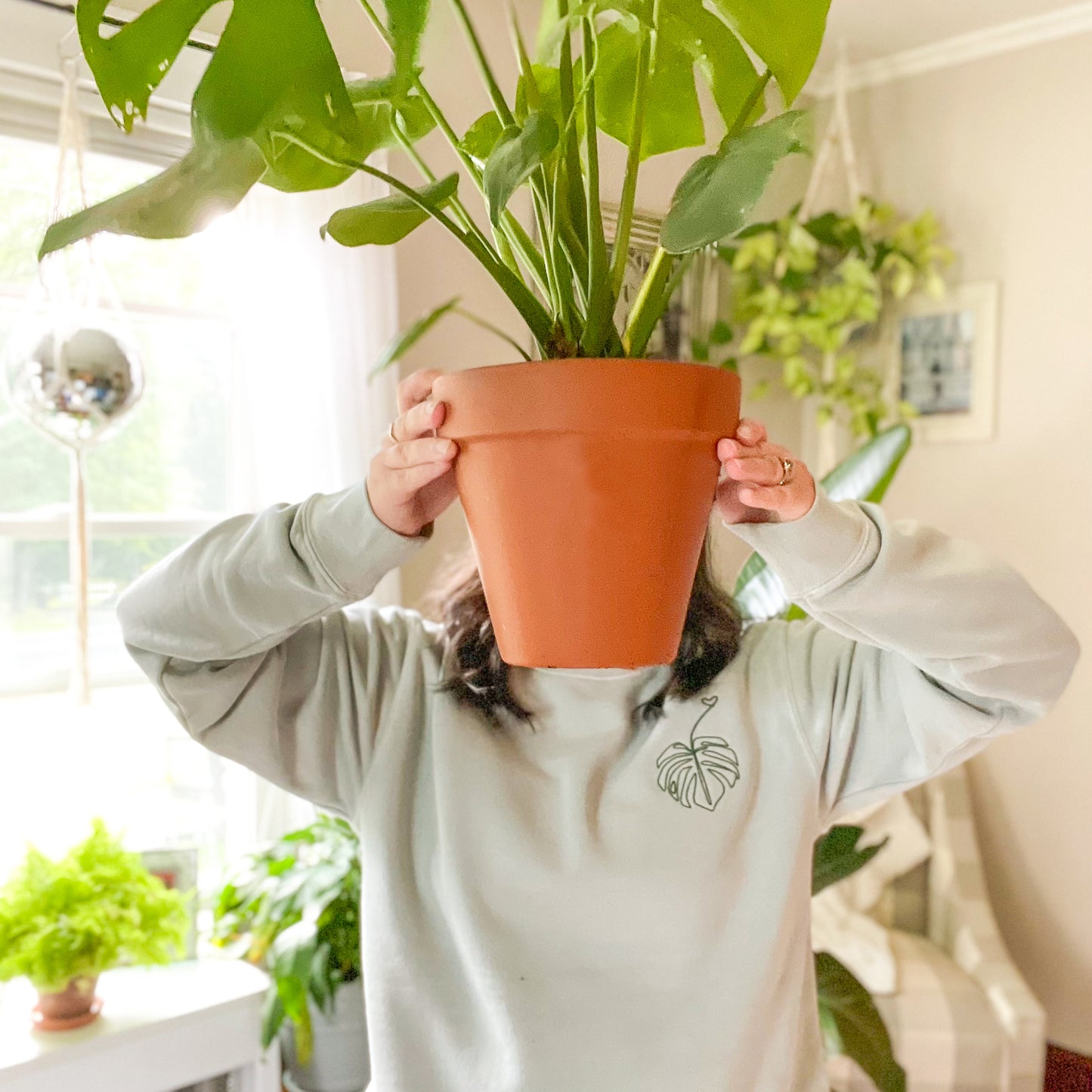 Monstera Leaf Luxe Embroidered Sweatshirt